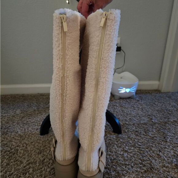 Franco Sarto Beige Shearling Knee-High Boots - Picture 3 of 6